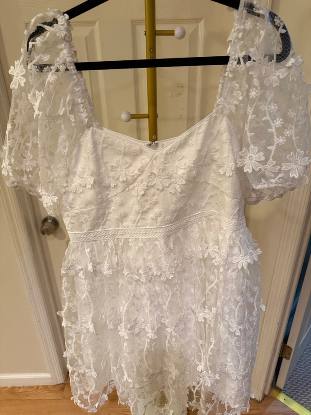 Endless Rose Ivory Floral Lace Puff Sleeve Dress fairy whimsical boho princess